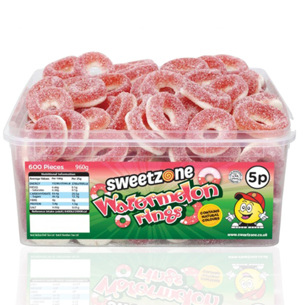 (Watermelon Rings 120 Pieces, Buy 1) SweetZone Halal Giant Cola Sweet 740g Tub HMC Certified Halal