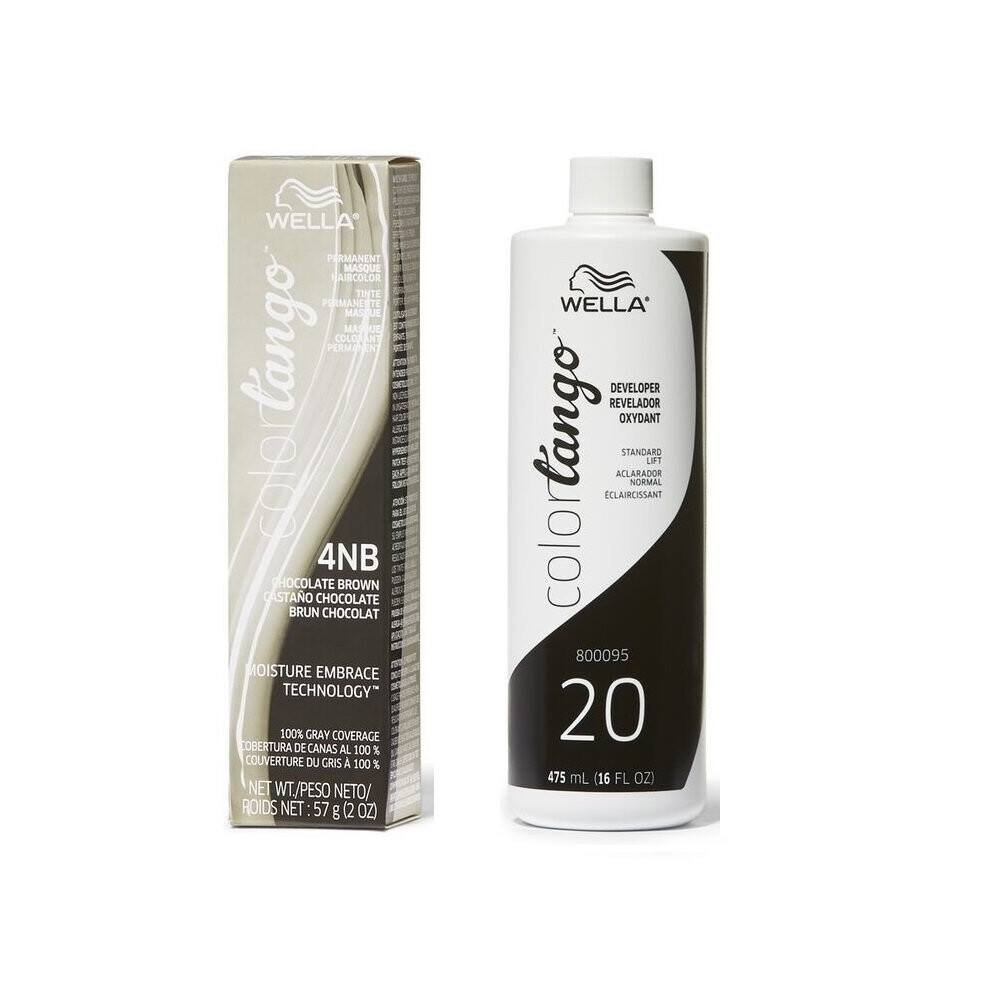 (4NB + Developer (Vol. 20) 16oz) Wella Color Tango 4NB Chocolate Brown Permanent Haircolor-image-OPC-P5WSJNV-NEW