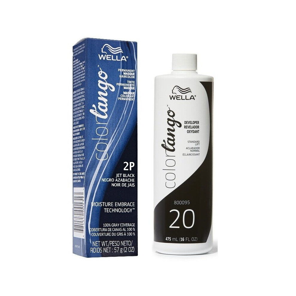 (1C Slate + Developer (Vol. 20) 16oz) Wella Color Tango 2P Jet Black Permanent Haircolor