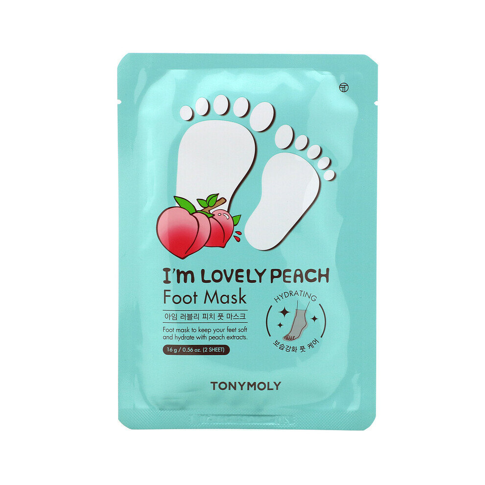 Tony Moly, I'm Lovely Peach, Foot Mask, 2 Sheet, 0.56 oz (16 g)-image-OPC-P5WSJ8V-NEW