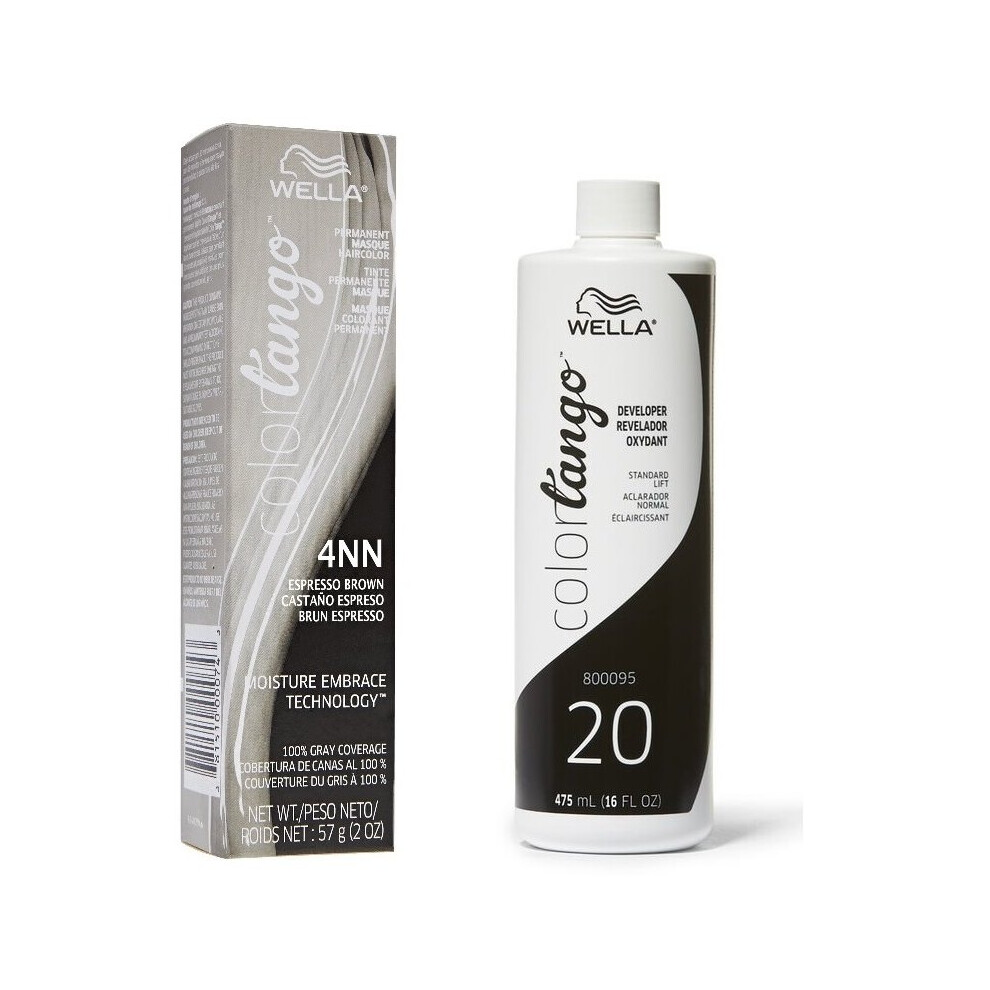 Wella Brown,Multicoloured (4Nn + Developer (Vol. 20) 16Oz) Color Tango 4Nn Espresso Brown Permanent Haircolor