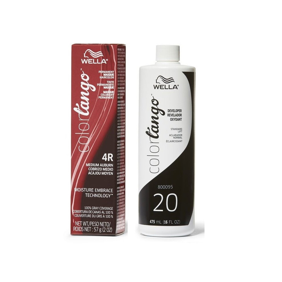 (4R + Developer (Vol. 20) 16oz) Wella Color Tango 4R Medium Aubur Permanent Hiarcolor