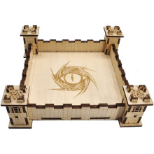 DIY Wood Square Dice Holder Cool 3D Castle Design Carved Dragon Eye - Easy Rolling Dice Tray for DnD, RPG and Board Game