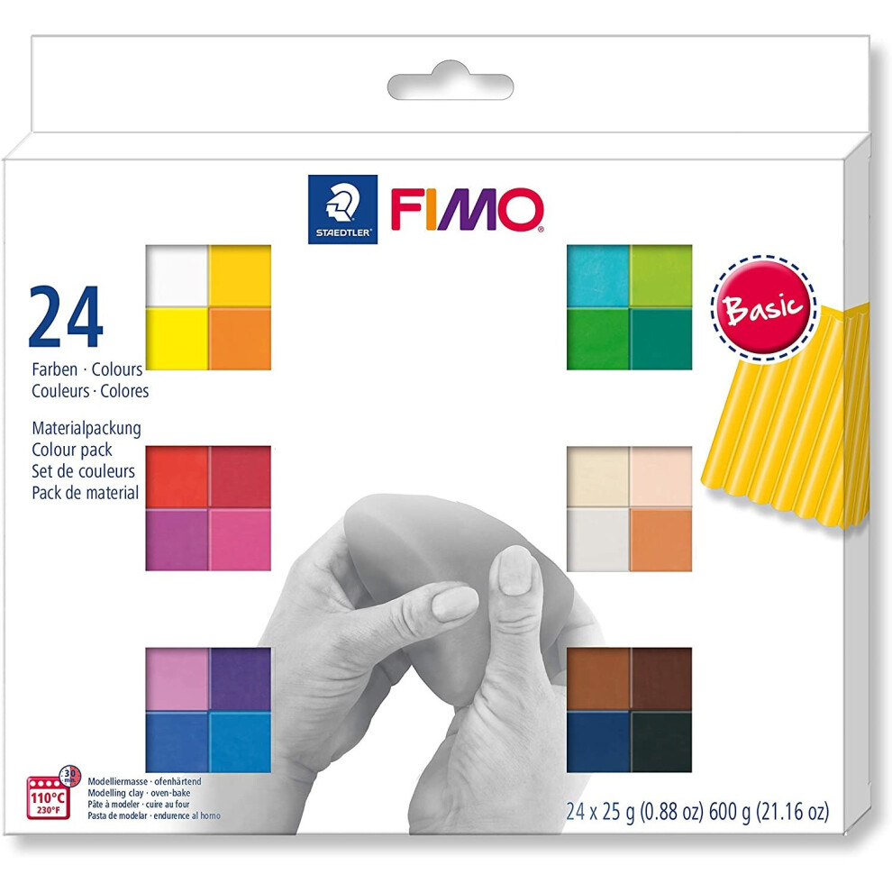 STAEDTLER 8023 C24-1 FIMO Soft Oven Hardening Modelling Clay 24 x 25 g Half Blocks - Assorted Colours
