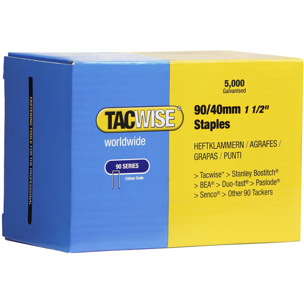 Tacwise Type 90/40mm Narrow Crown Staples for Staple Gun (Box of 5000)