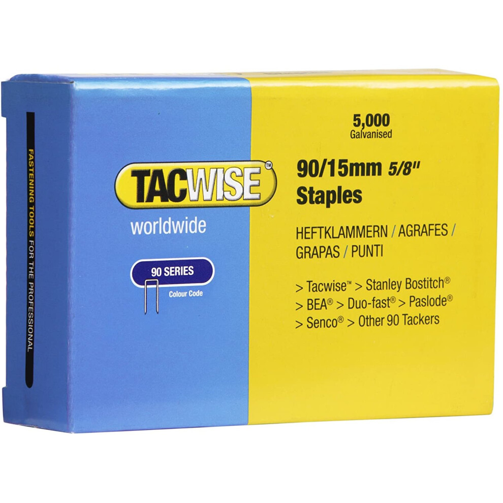 Tacwise Type 90/15mm Narrow Crown Staples for Staple Gun (Box 5000)