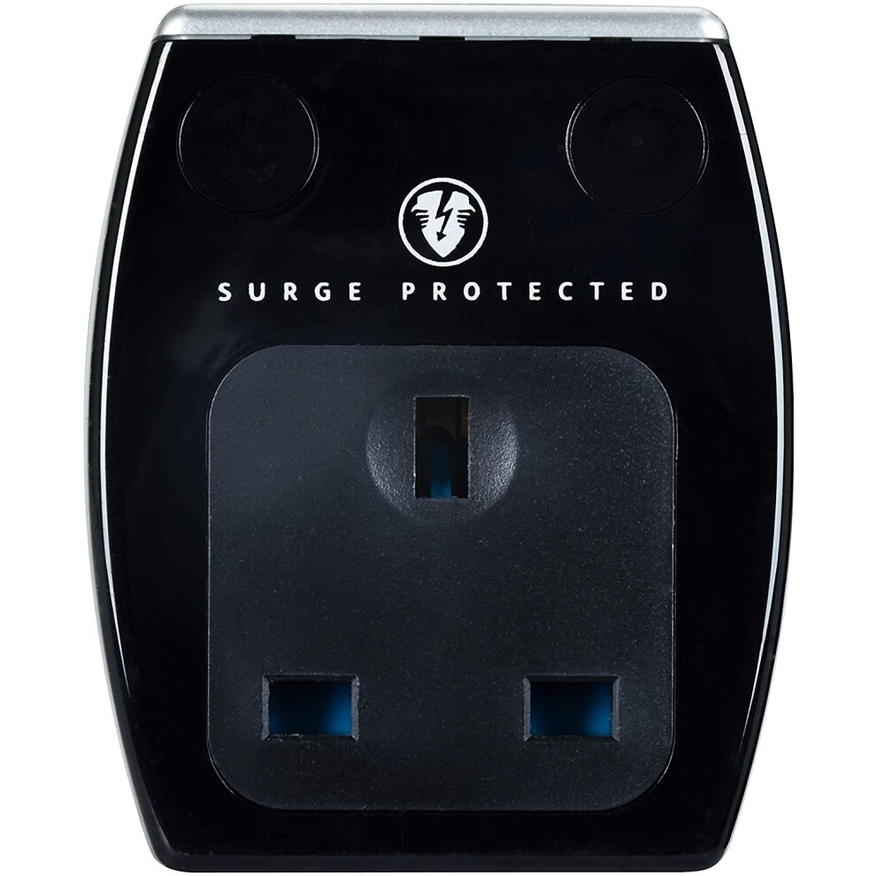 (Gloss Black) Surge Protected Plug Through 2 USB Charger