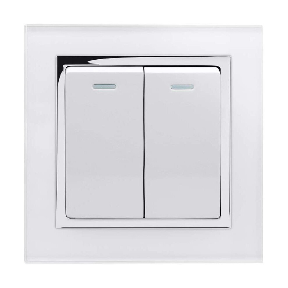 Retrotouch Crystal 2-Gang 2-Way 10A Light Switch White Glass With Chrome Trim 5060260690057