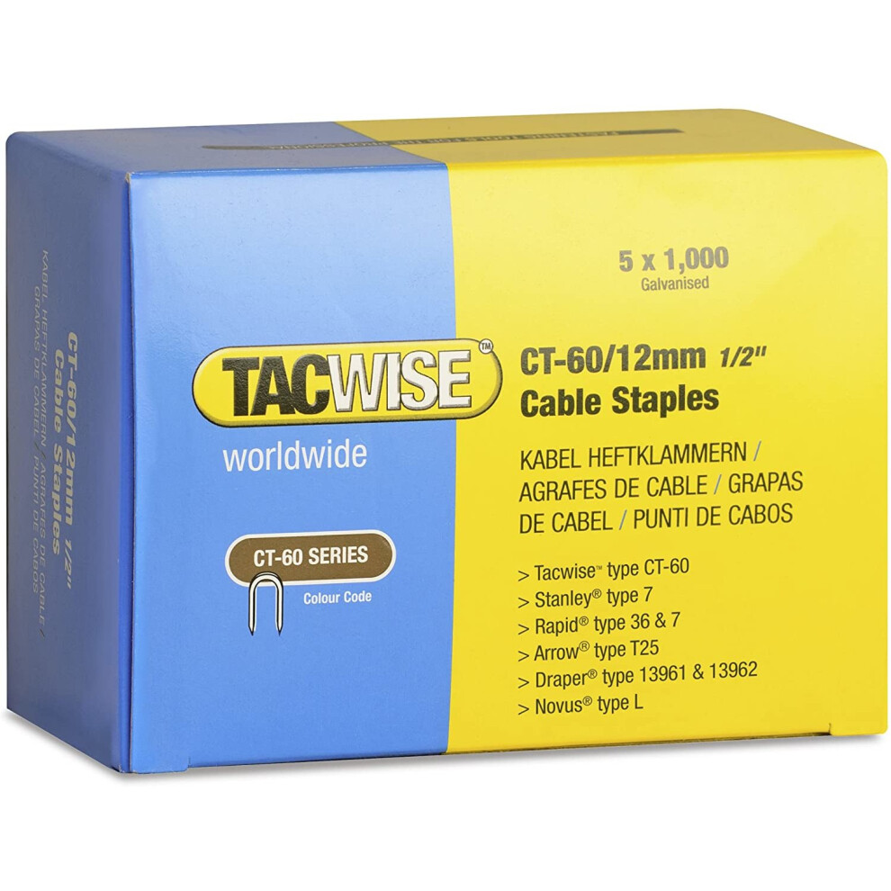 Tacwise CT-60/12mm Cable Tacker Staples for Cable Tacker (Box 5000)