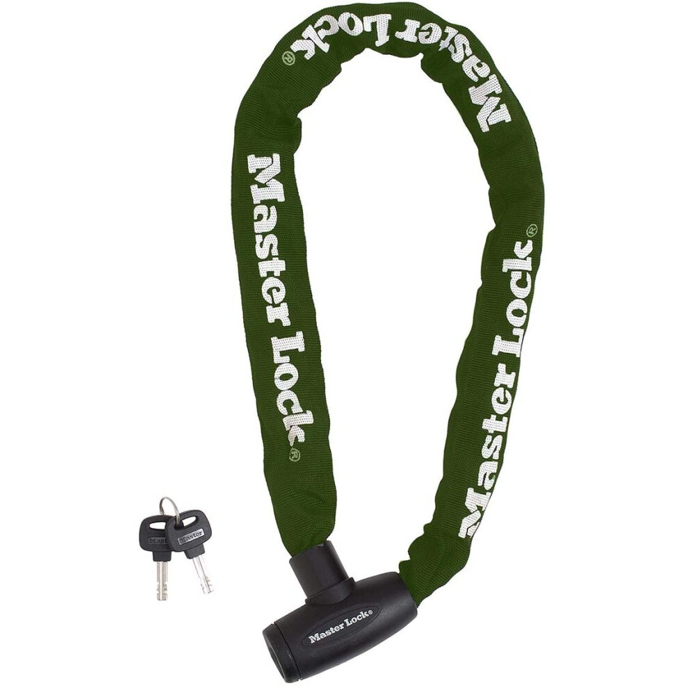 Master Lock Chain Lock, Hardened Steel Chain with Integrated Key Lock, Green, Best Used for Fences, Gates, Ladders and More