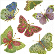 Caspari Jeweled Butterflies Paper Luncheon Napkins, Pack of 20, Ivory