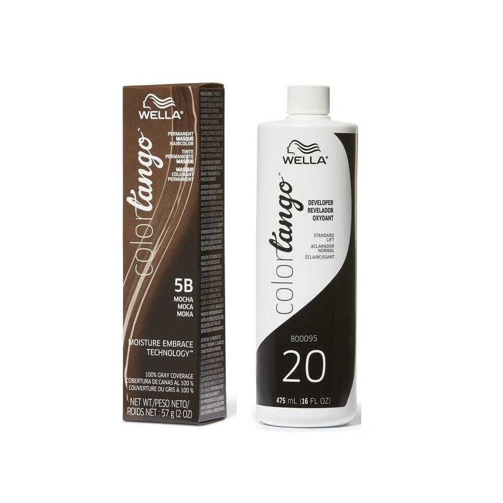 Wella Brown,Multicoloured (5B + Developer (Vol. 20) 16Oz) Color Tango 5B Mocha Permanent Haircolor