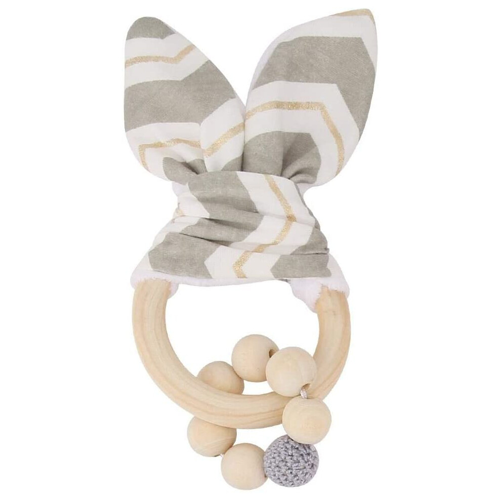 Zerodis Wooden Handmade Colorful Beads Adorable Bunny Ears Teething Ring Training Sensory Toy Hanging Decor For Baby Toddlers Gift(Grey)