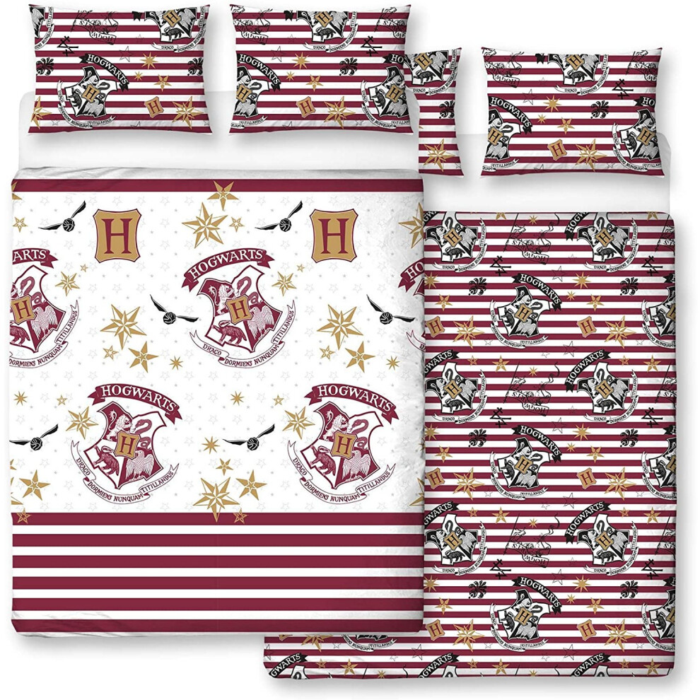 Harry Potter Muggles Design Double Duvet Cover | Reversible Two Sided Official Harry Potter White Bedding Duvet Cover With Matching Pillow Case