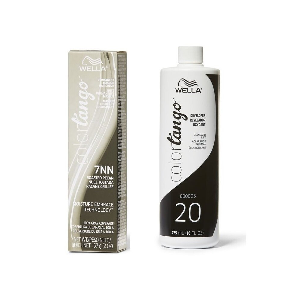 Wella (7Nn + Developer (Vol. 20) 16Oz ) Color Tango 7Nn Roasted Pecan Permanent Haircolor Multicoloured