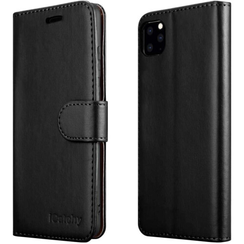 (Black) For iPhone 11 Phone Wallet Book Leather Case