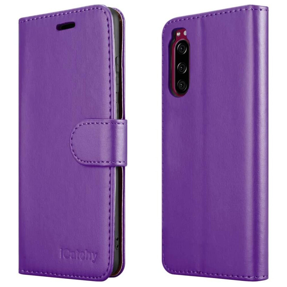 (Purple) For Sony Xperia 5 Phone Wallet Book Leather Case Purple 5056298030316
