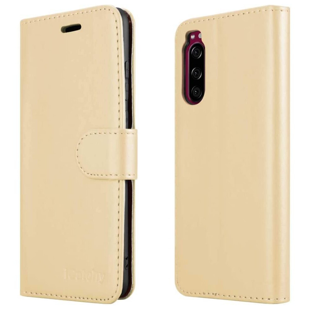 (Gold) For Sony Xperia 5 Phone Wallet Book Leather Case Gold 5056298030323