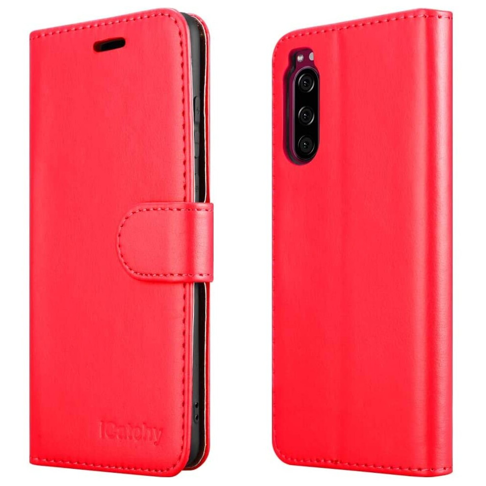 (Red) For Sony Xperia 5 Phone Wallet Book Leather Case Red 5056298030286