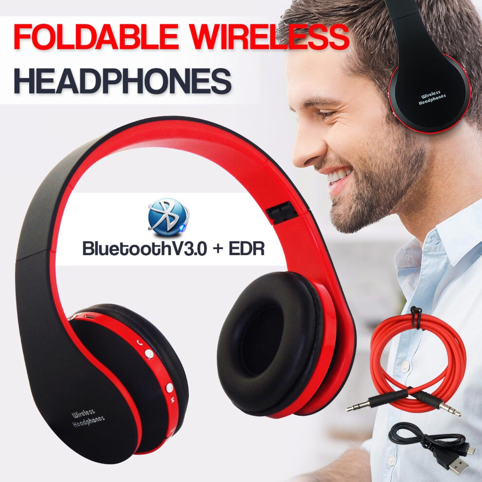 Wireless Bluetooth Headphones Noise Cancelling Over With Microphone Red 5075684333541