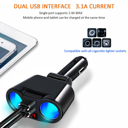 12V Car Cigarette Lighter Socket Dual USB Port Charger Adapter Plug LCD Display 2