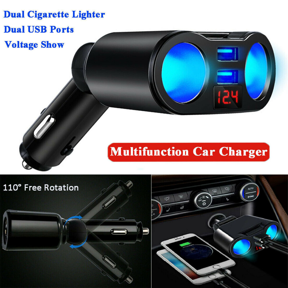 12V Car Cigarette Lighter Socket Dual USB Port Charger Adapter Plug LCD Display