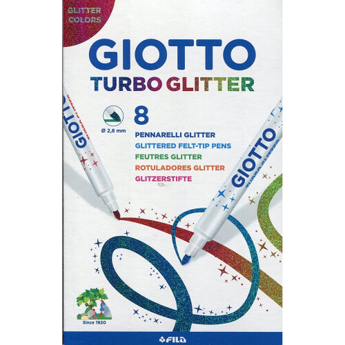 Giotto Turbo Glitter Felt-Tip Pens 2.8mm Pack of 8 Kids Colouring