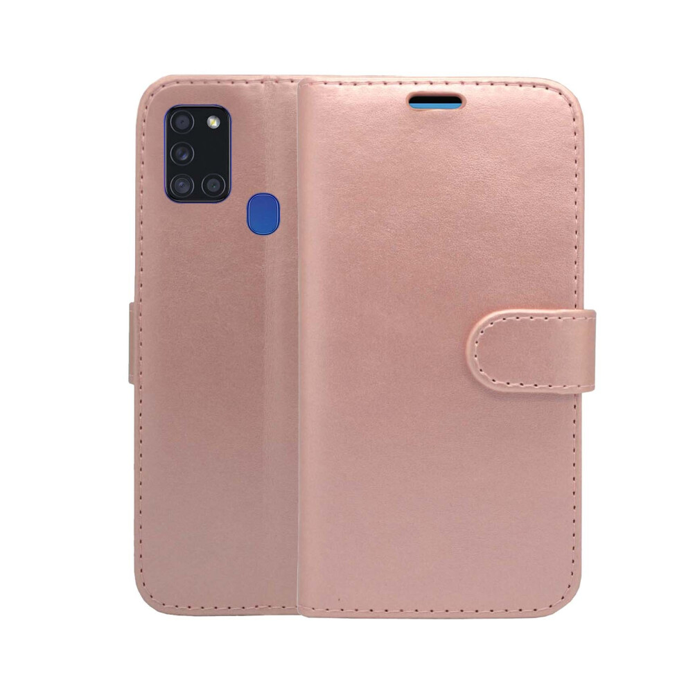 (Rose Gold) For Samsung Galaxy A21s Wallet Flip PU Leather Pouch Case Cover