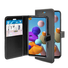 (Black) For Samsung Galaxy A21s Wallet Flip PU Leather Pouch Case Cover