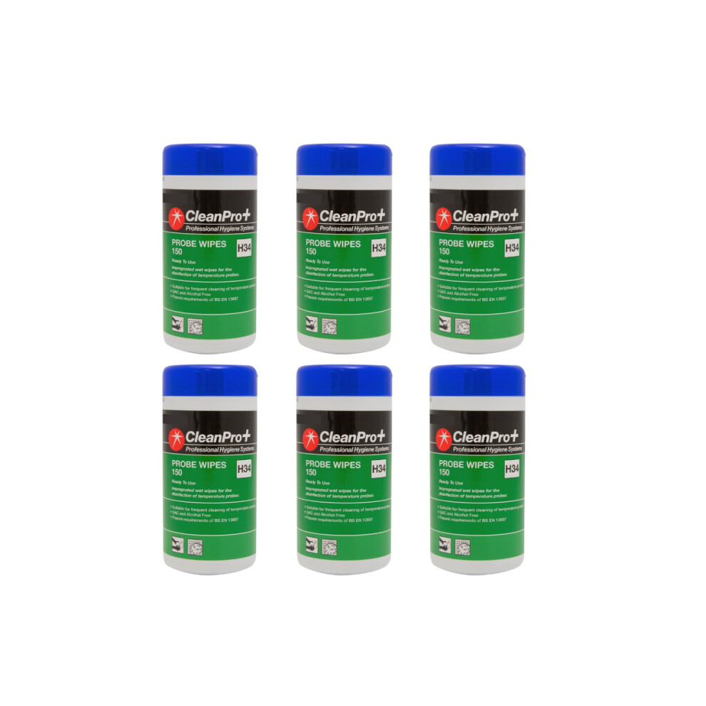 6 x Clean Pro+ Disinfectant Probe Wipes H34 (900 Wipes Total)