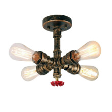 4-Light Water Pipe Rustic Industrial Ceiling Chandelier - Oil Rubbed Bronze, E27 Bulb Compatible (Bulbs Not Included)