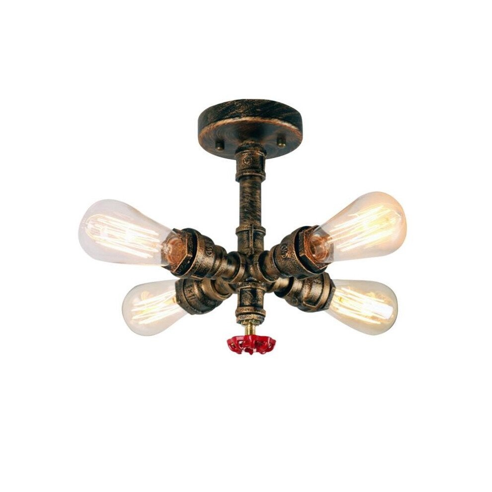 Stoex 4- Water Pipe Rustic Industrial Ceiling Chandelier - Oil Rubbed E27 Bulb Compatible (Bulbs Not Included) Light/Bronze