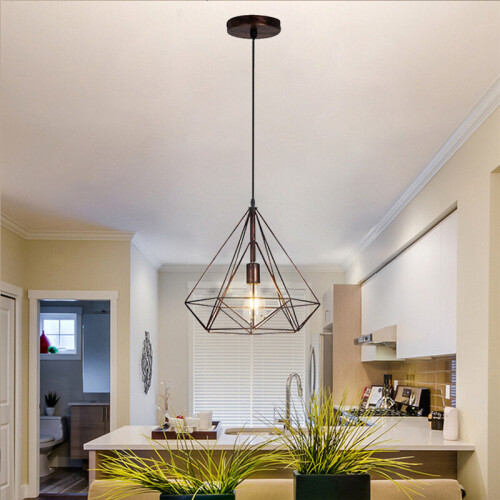 (Rusty) Diamond Iron Wired Cage Pendant Light, Metal Rusty 2