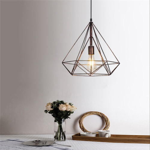 (Rusty) Diamond Iron Wired Cage Pendant Light, Metal Rusty