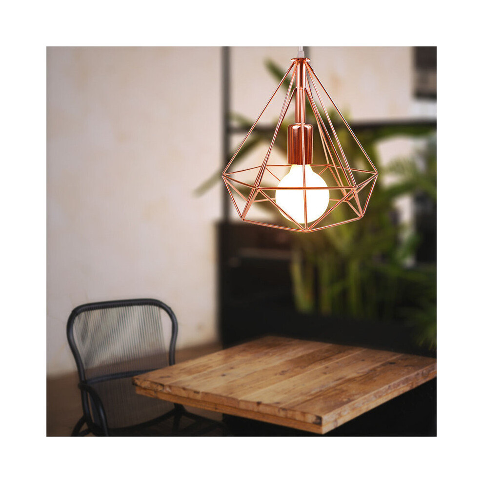 (Rose Gold) Diamond Iron Wired Cage Pendant Light, Metal Rusty-image-OPC-P5WTTMN-NEW