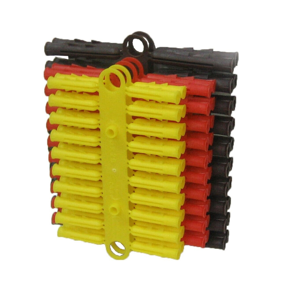 120 x Assorted Wall Plugs Heavy Duty Raw Fixings. Red, Yellow & Brown