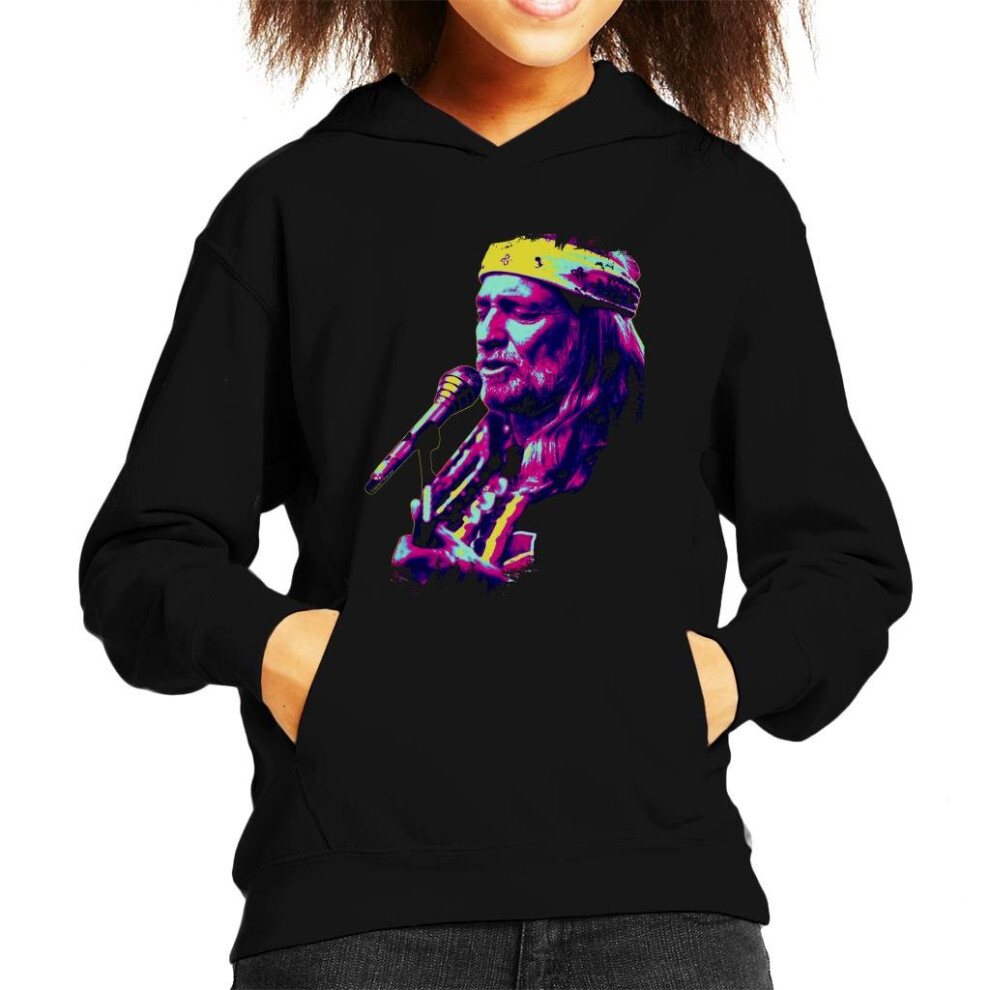 (Large (9-11 yrs)) TV Times Willie Nelson Live Paint Splatter Pop Art Stylised Kid's Hooded Sweatshirt