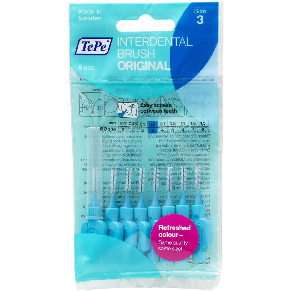 TEPE INTERDENTAL BRUSHES 0.6MM BLUE - 1 PACKETS OF 8 (8 BRUSHES)