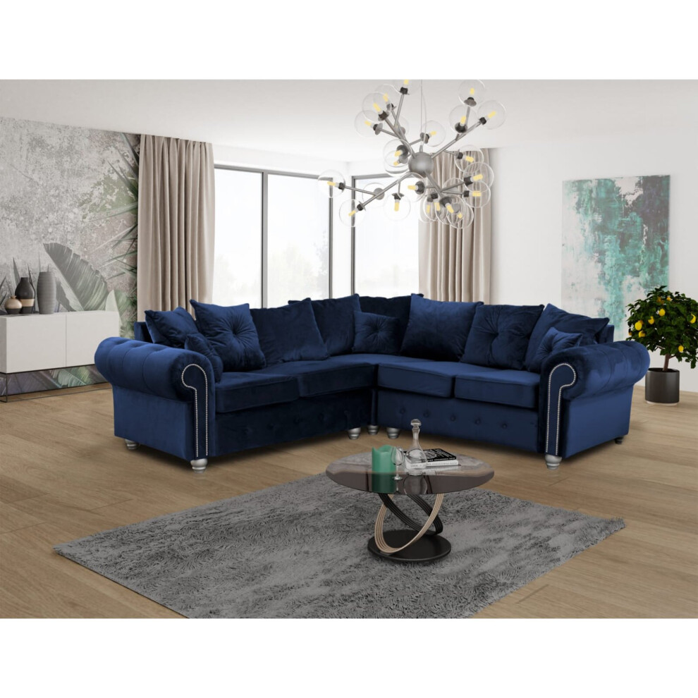 (Blue, Corner Sofa ) Digby Plush Velvet Luxurious 5 Seater Corner Sofa