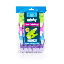 Minky Sure Grip Laundry Pegs (Pack of 24) - Waterproof, UV-Stable, Rust-Resistant Springs, Wide Jaw, Anti-Marking Pads, UK Designed
