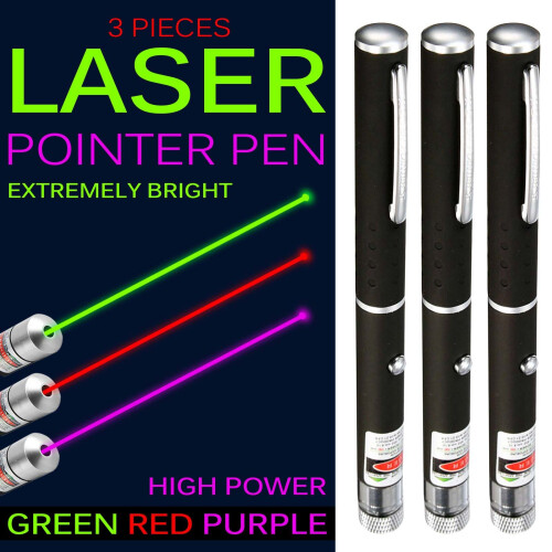 Pack of 3 Laser Pointer Pen Green Blue Violet Red Light Beam Powerful 1