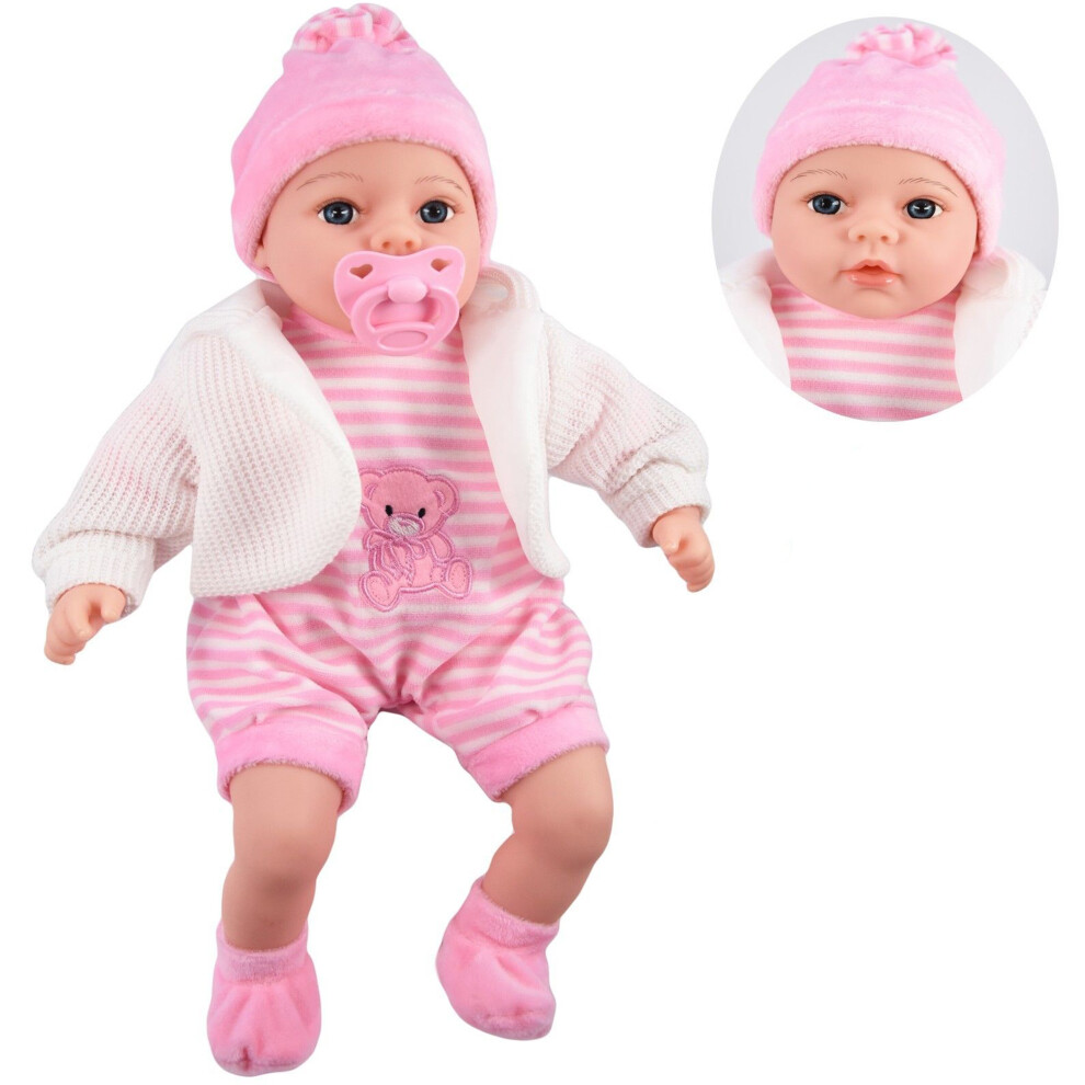 (Pink) The Magic Toy Shop 18" Lifelike Size Baby Doll With Dummy & Sounds