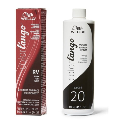 Wella (RV + Developer (Vol. 20) 16oz) Wella Color Tango RV Ruby Permanent Haircolor