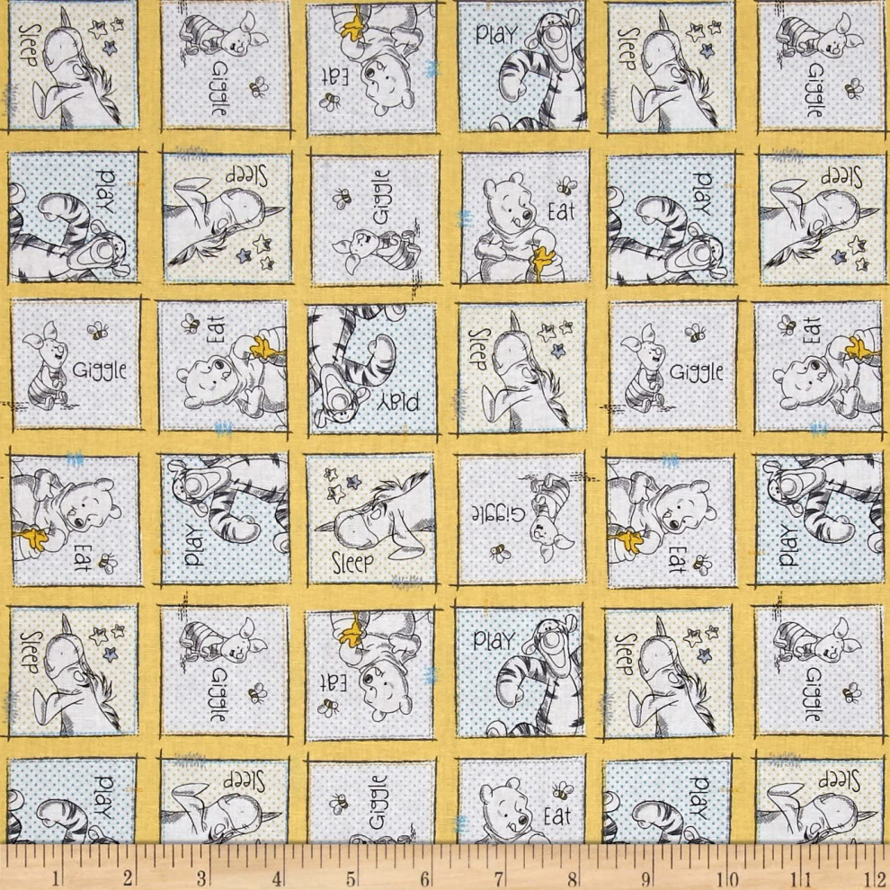 Fat Quarter Disney Pooh Friends Square Eat Play 100% Cotton Quilting Fabric