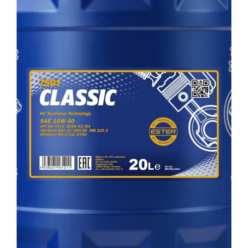 MANNOL MANNOL 20L Classic  Semi-Synthetic Engine Oil 10W-40 API SN/CH-4 1