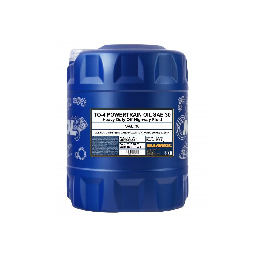 Mannol TO-4 Powertrain Oil SAE 30W Transmission Fluid Gear Oil 20L