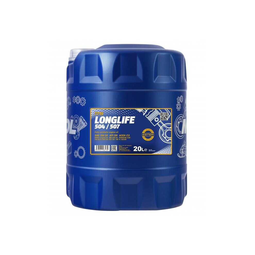 Mannol 20L Fully Synthetic Engine Oil Longlife 3 5w30 LL-04 504/507 C3