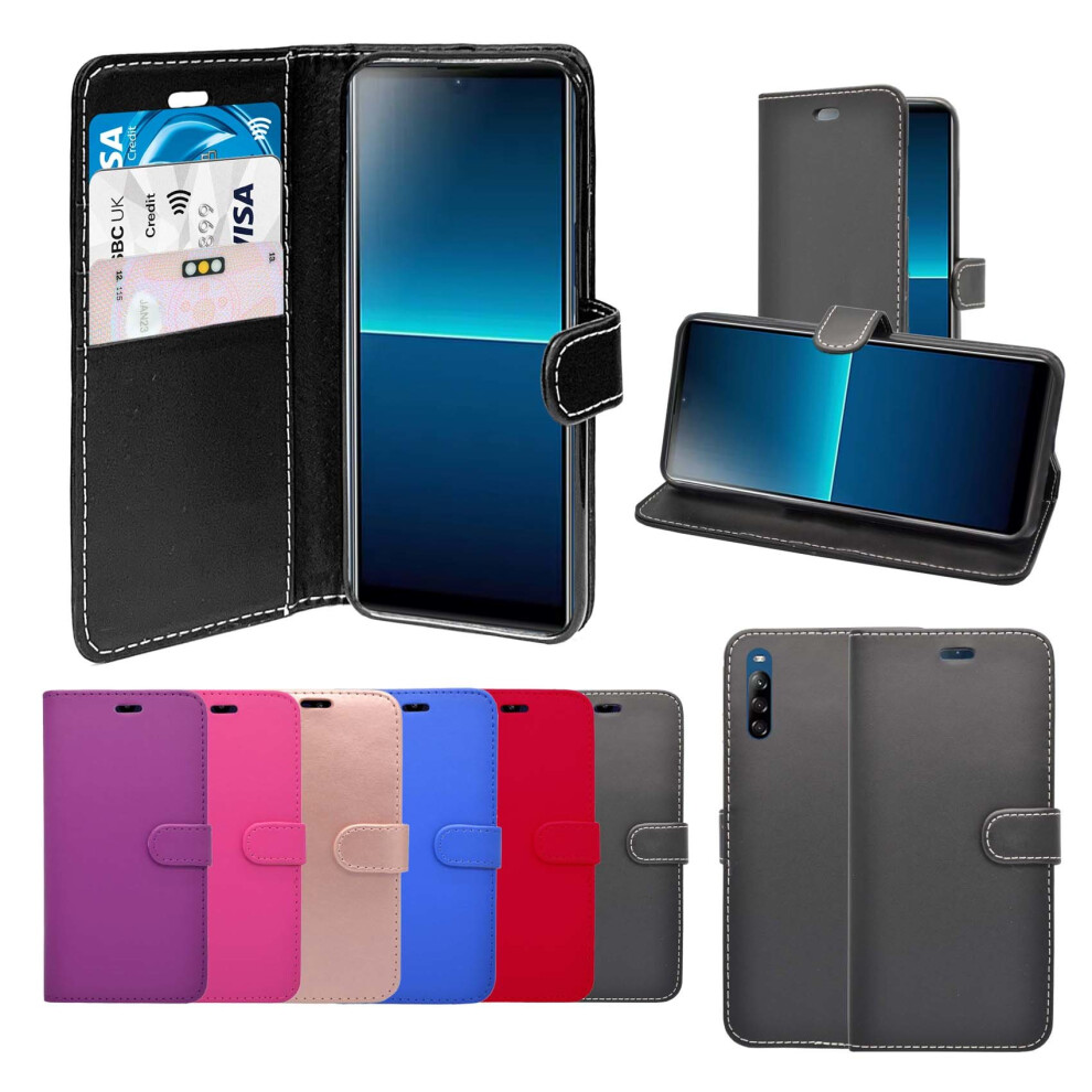 (Black) For Sony Xperia L4 Wallet Flip PU Leather Pouch Case Cover