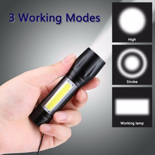 3800LM Mini COB LED USB Flashlight Rechargeable Zoom Focus Cable + Box 2