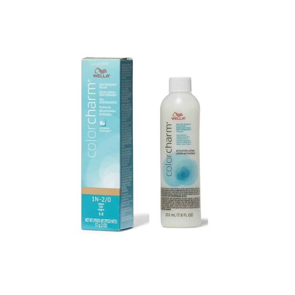 Wella (1N + Activating Lotion (7.8Oz) ) Color Charm 1N Black Demi – Permanent Haircolor Black,Multicoloured